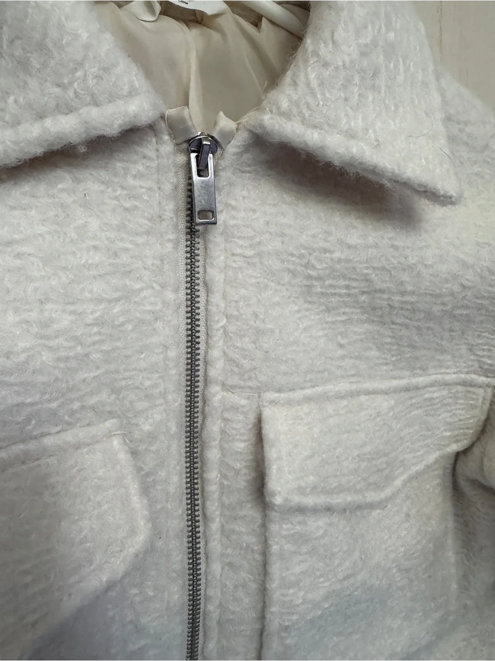 H&M cropped cream girls felted shacket zipper jacket size 9-10 years